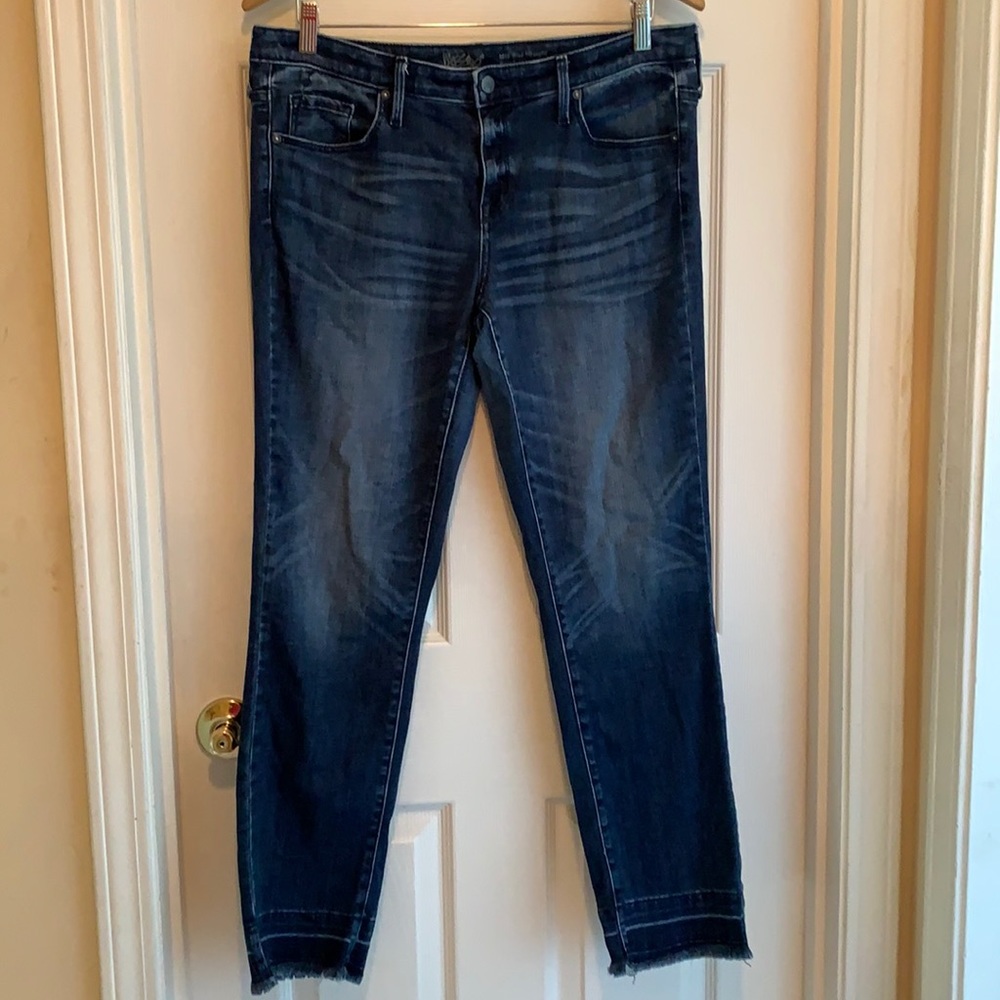 Mossimo Denim Mid Rise Straight Washed Raw Hem Crop Jeans Sz 12R 31 Waist